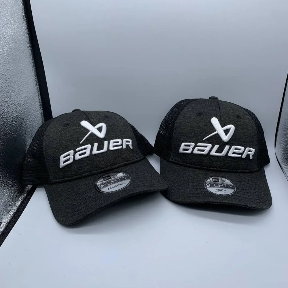 Lot of 2 Mens and Youth Bauer 9Forty New‎ Era Black Hat Snapback Cap Mens